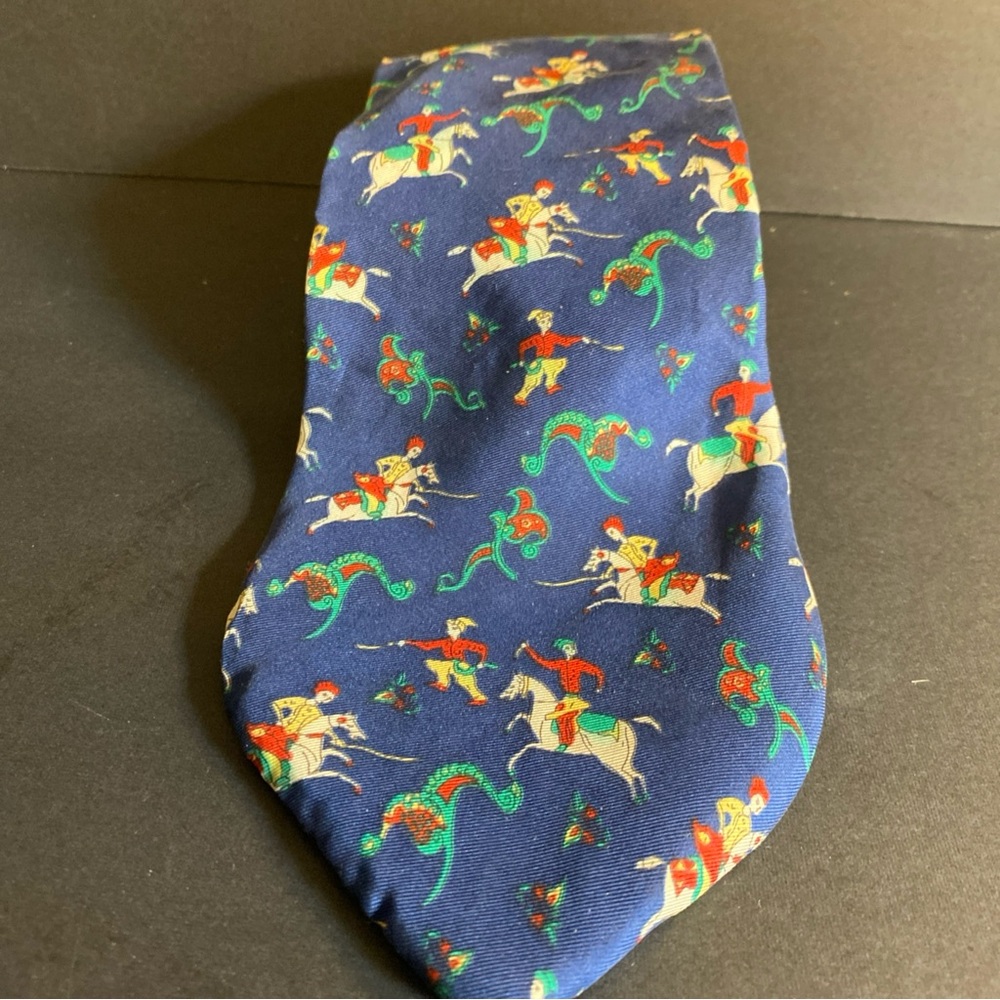 Vintage Briar 100% Silk‎ Equestrian Horse And Rider All Over Motif Tie Italy